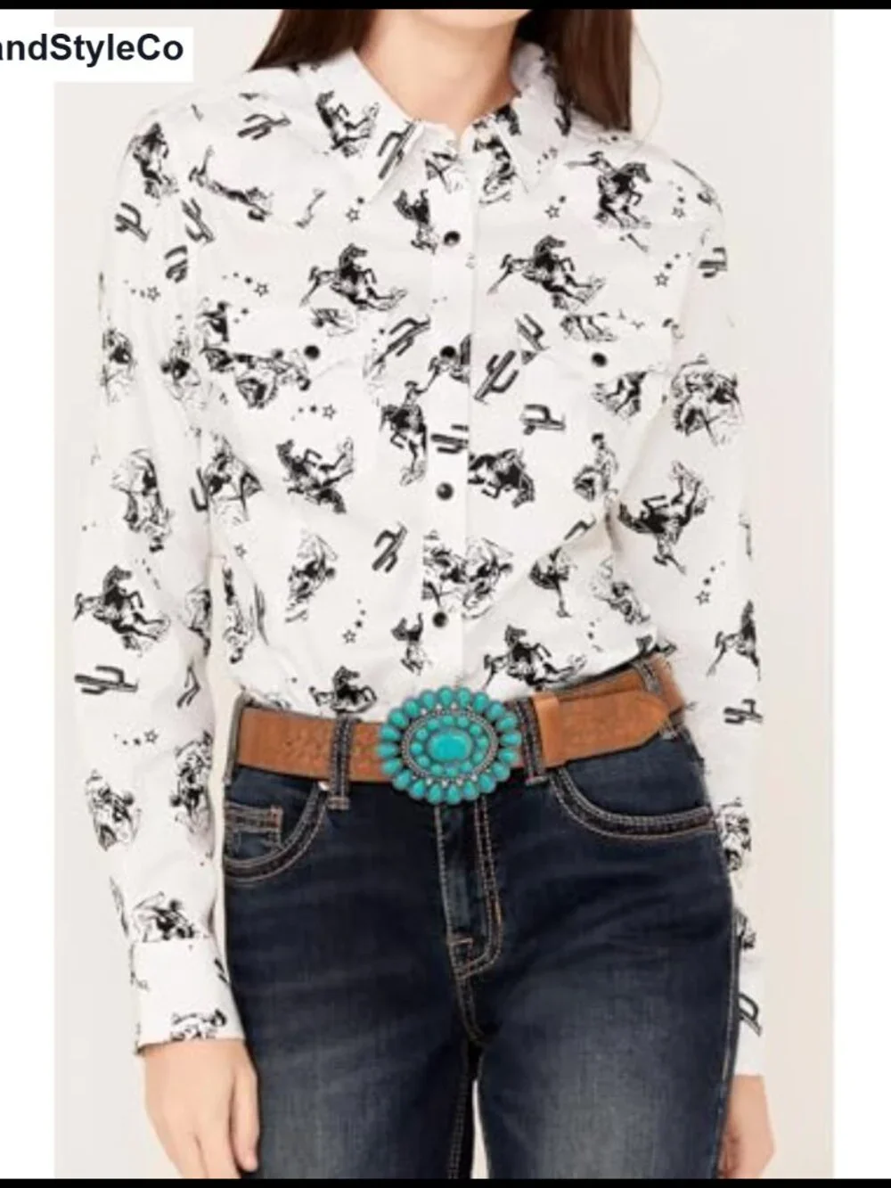 Women's PU Leather Western Belts with Rhinestone Turquoise Buckle